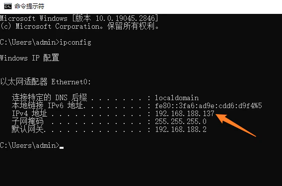 ipconfig 输出中的辅机 IPv4 地址
