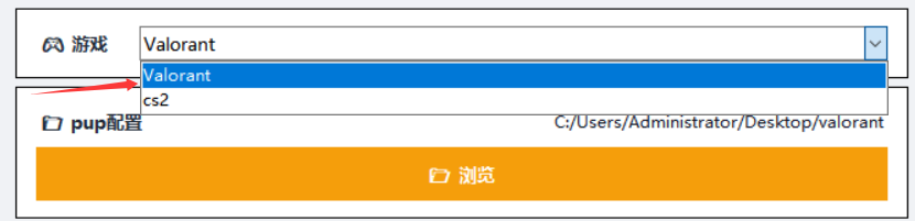 雷达配置工具中的 Valorant 和 CS2 选择项