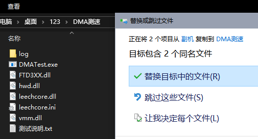 将 LeechCore 文件复制到目标目录的示例
