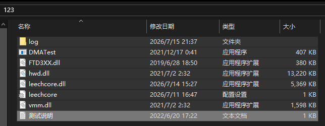 复制到桌面 123 文件夹后的 DMATest 文件示例